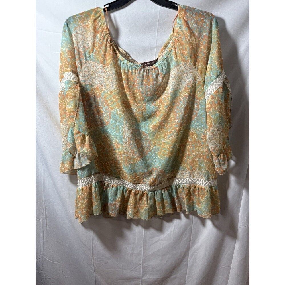 Multiples vibrant multi-colored floral and paisley peasant top Size PXL